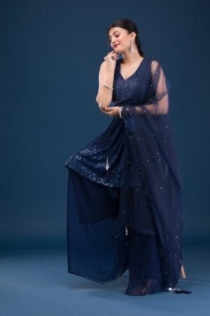 Navy Blue Cutdana Georgette Readymade Salwar Suit