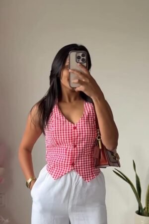 Red Gingham Checkered Sleeveless Top