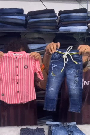 Pink Striped Shirt & Distressed Denim Jeans Kids’ Outfit Set