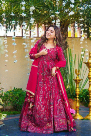 Royal Magenta Printed Anarkali Suit with Dupatta