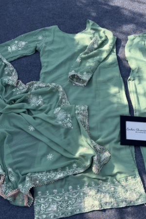Elegant Sage Green Embroidered Salwar Suit Set