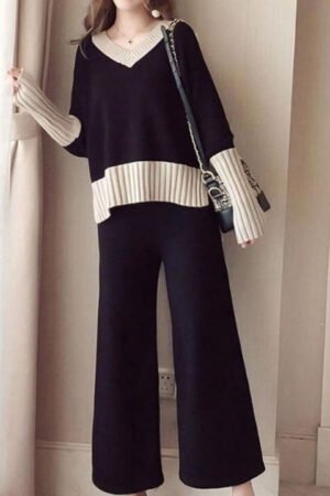 Women’s Black & Beige Knit Co-Ord Set