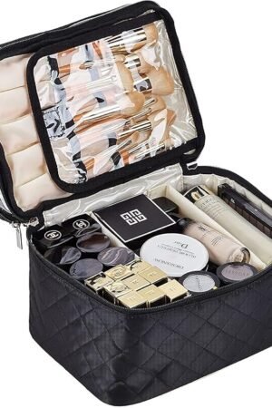 KUKLAR Black Polyester Waterproof Multifunctional Extra Large Cosmetic Bag for Women