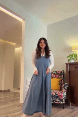 Women’s Blue Denim Maxi Dress with White Inner Top