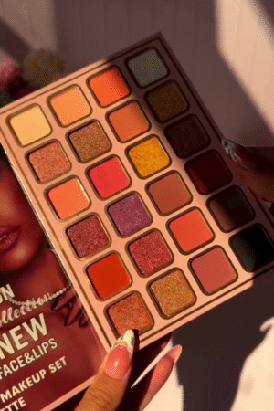 Warm Tone 18-Color Eyeshadow Palette – Matte, Shimmer & Glitter Makeup Palette for Face & Lips