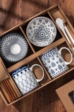 Elegant Blue & White Ceramic Dinnerware Gift Set