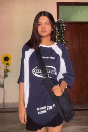 Oversized Graphic Tee with Contrast Panels