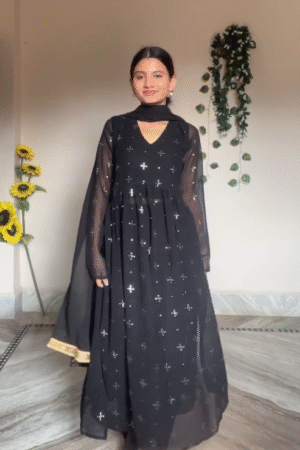 Elegant Midnight Embroidered Anarkali