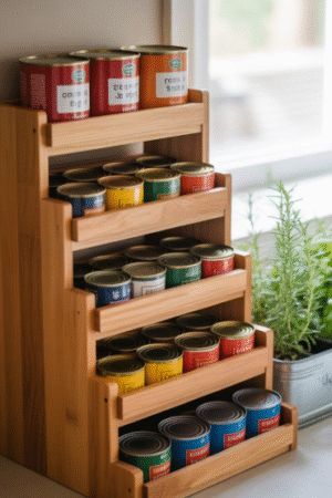 Tiered Wooden Canned Food Storage Shelf Organizer