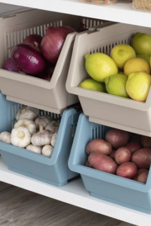 Stackable Kitchen Storage Bins for Fruits & Vegetables – Space Saving Organizer