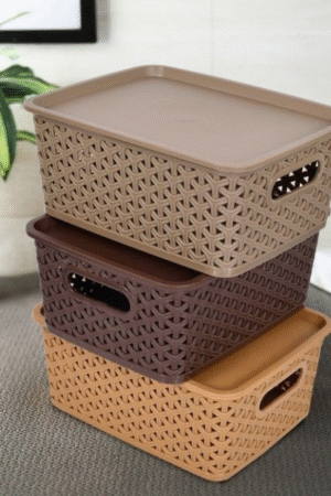 Multipurpose Plastic Storage Basket with Lid – Stackable Organizer Box