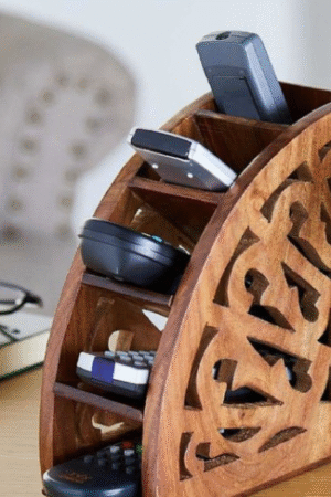 Handcrafted Wooden Mobile & Remote Holder Stand – Multipurpose Organizer