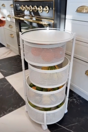 360° Rotating 4-Tier Kitchen Storage Trolley – Multipurpose Organizer Rack