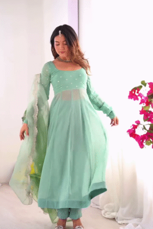 Women’s Mint Green Anarkali Suit with Dupatta – Elegant Festive Ethnic Wear