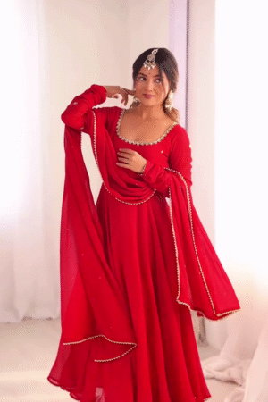 Red Anarkali Suit with Dupatta – Elegant Ethnic Party & Wedding Wear