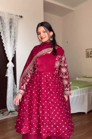 Maroon Embroidered Anarkali Suit with Dupatta – Festive Ethnic Look