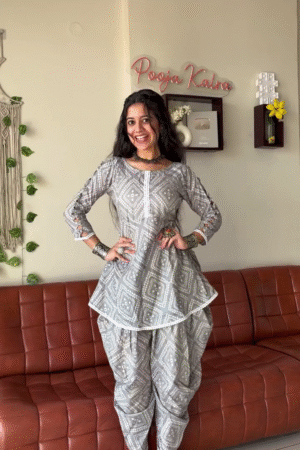Grey Printed Ethnic Co-Ord Set for Women – Stylish Kurti with Dhoti Pants