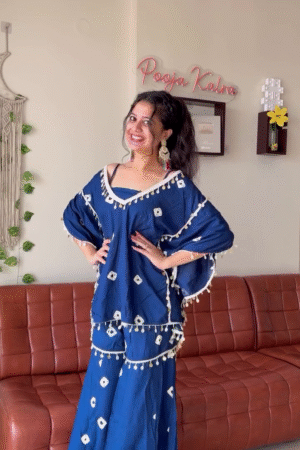 Navy Blue Boho Ethnic Co-Ord Set with Tassel Details – Festive Indo-Fusion Outfit
