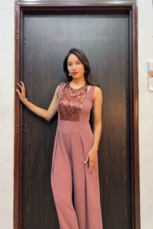 Women’s Rose Gold Sequin Top Jumpsuit – Sleeveless Wide Leg Party & Evening Wear