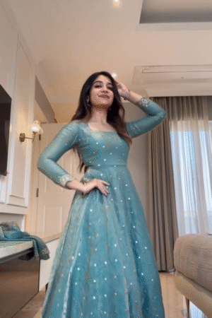 Elegant Teal Embroidered Anarkali Gown for Women – Festive & Wedding Wear