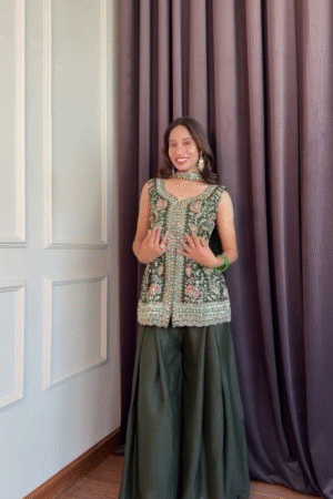 Elegant Embroidered Green Ethnic Co-Ord Set for Women