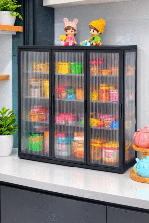 Dustproof Kitchen Storage Cabinet – Multi-Layer Transparent Door Organizer for Spices & Containers