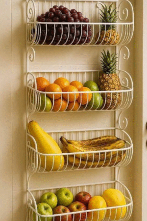 4-Tier Wall Mounted Fruit & Vegetable Basket Rack