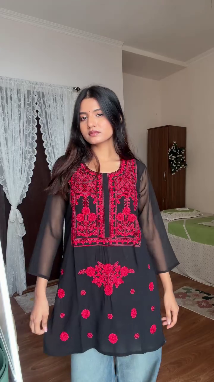 Pastel Blue Floral Printed Top for Women – Casual Cotton Tunic with Bell Sleeves - Image 2